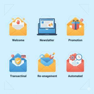 types of email campaigns, welcome emails, newsletters, promotional emails